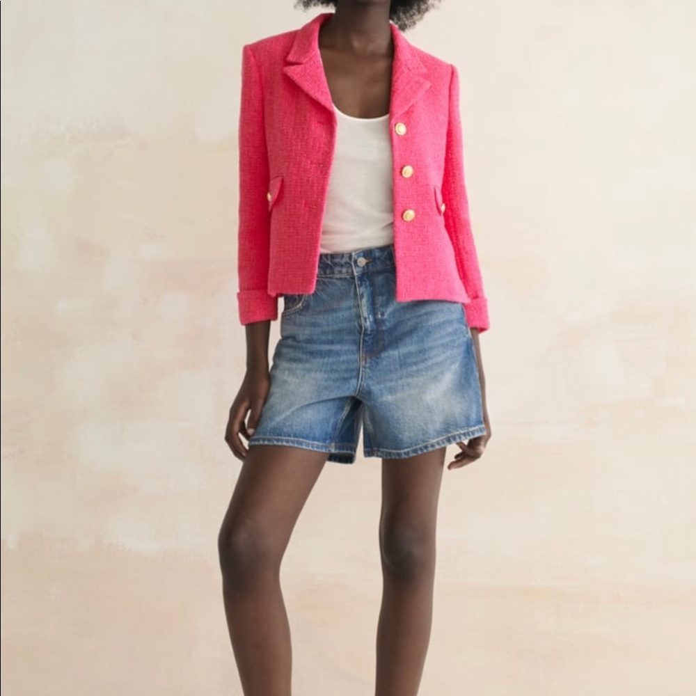 Zara buttoned textured weave blazer